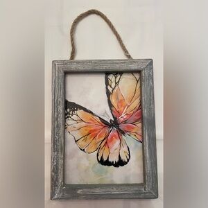Ganz Butterfly picture in wooden frame with rope hanger. New with tags.